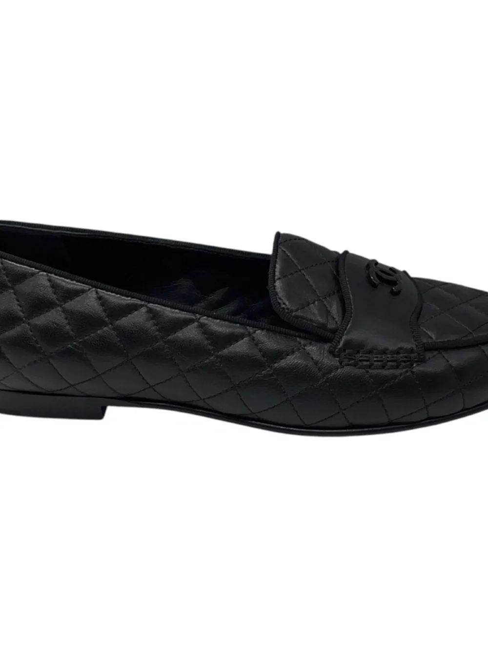 CHANEL BLACK 2018 CC LOGO QUILTED MATELASSE LAMBSKIN LEATHER LOAFERS / FLATS